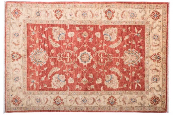 Afghan Chobi Ziegler Fein 146x99 Handgeknüpft Teppich 100x150 Rot Blumenmuster Kurzflor
