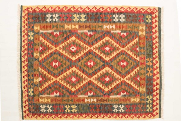 Afghan Maimana Kelim Bunt 190x152 Handgewebt Teppich 150x190 Beige Geometrisch Muster