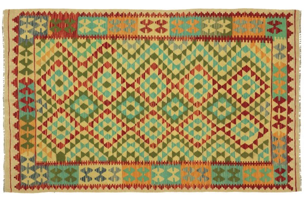 Afghan Maimana Kelim Bunt 226x152 Handgewebt Teppich 150x230 Bunt Geometrisch Orient