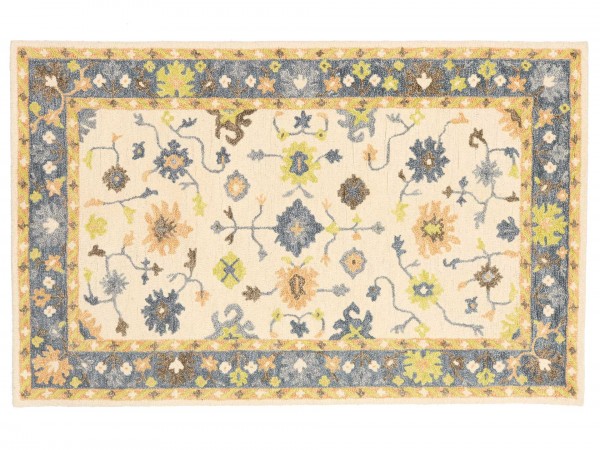 Handgefertigter Teppich 244x152 Handgetuftet Handarbeit 150x240 Beige Blumenmuster