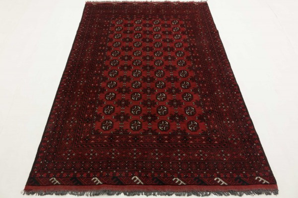 Afghan Aqcha 245x154 Handgeknüpft Teppich 150x250 Beige Geometrisch Muster Kurzflor