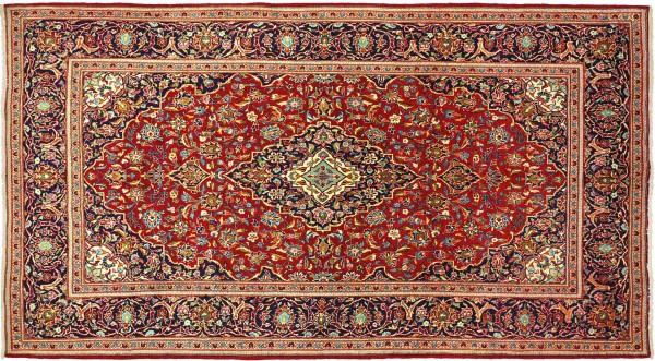 Perser Keshan 320x197 Handgeknüpft Orientteppich 200x320 Rot Medaillon Wolle Kurzflor