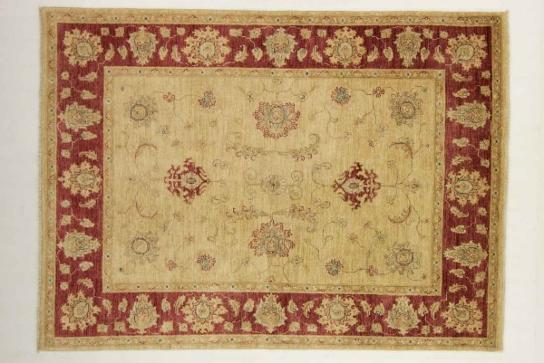 Afghan Chobi Ziegler 205x150 Handgeknüpft Teppich 150x210 Beige Blumenmuster Kurzflor