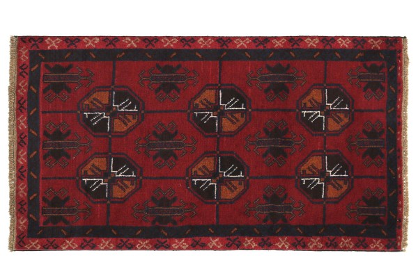 Afghan Belutsch 130x80 Handgeknüpft Teppich 80x130 Rot Geometrisch Muster Kurzflor