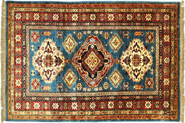 Afghan Kazak Fein 160x95 Handgeknüpft Orientteppich 100x160 Blau Umrandung Wolle