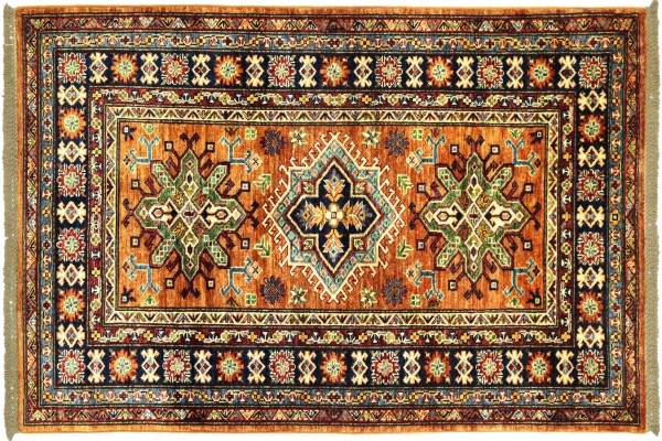 Afghan Kazak Fein 159x94 Handgeknüpft Orientteppich 90x160 Braun Umrandung Wolle
