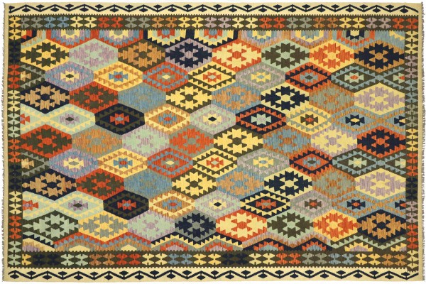 Afghan Maimana Kelim Bunt 346x260 Handgewebt Teppich 260x350 Grau Geometrisch Orient