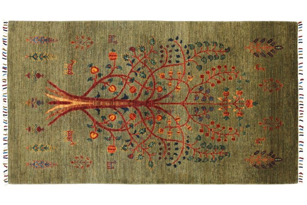 Afghan Ziegler Ariana Baum 189x118 Handgeknüpft Orientteppich 120x190 Grau Baum Wolle