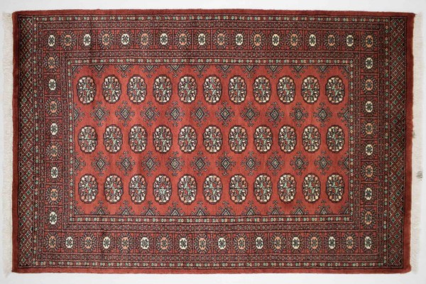 Pakistan Buchara 192x127 Handgeknüpft Teppich 130x190 Rot Geometrisch Muster Kurzflor