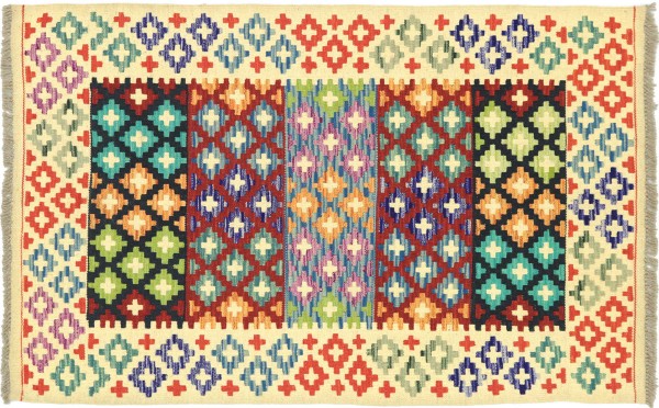 Afghan Maimana Kelim Bunt 119x84 Handgewebt Teppich 80x120 Bunt Geometrisch Orient