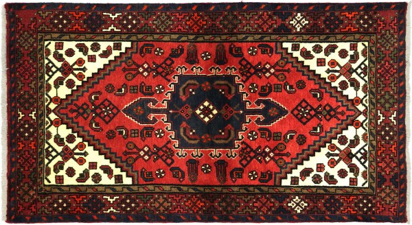 Perser Hamadan 150x94 Handgeknüpft Orientteppich 90x150 Rot Medaillon Wolle Kurzflor
