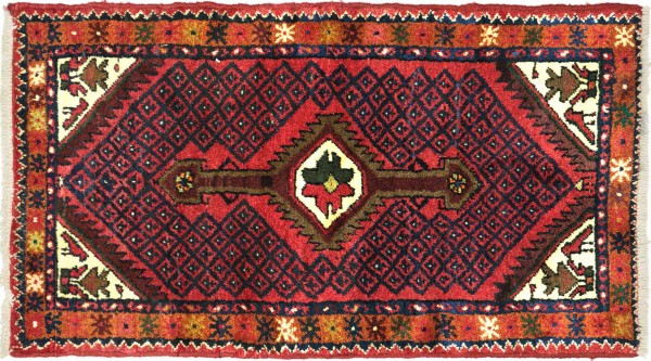 Perser Hamadan Vogel 107x65 Handgeknüpft Orientteppich 70x110 Rot Medaillon Wolle