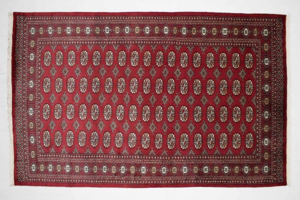 Pakistan Buchara 243x154 Handgeknüpft Teppich 150x240 Rot Geometrisch Muster Kurzflor