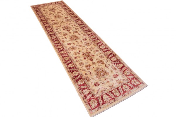 Afghan Chobi Ziegler 288x82 Handgeknüpft Teppich 80x290 Läufer Beige Blumenmuster