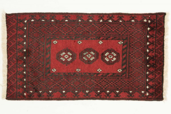 Afghan Andkhoi Aqcha 100x50 Handgeknüpft Teppich 50x100 Rot Geometrisch Muster Kurzflor