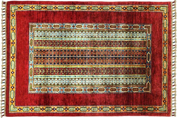 Afghan Ziegler Khorjin 147x87 Handgeknüpft Orientteppich 90x150 Rot Streifen Wolle