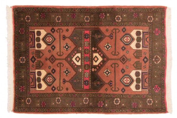 Perser Hamadan 145x108 Handgeknüpft Teppich 110x150 Rot Orientalisch Kurzflor Orient