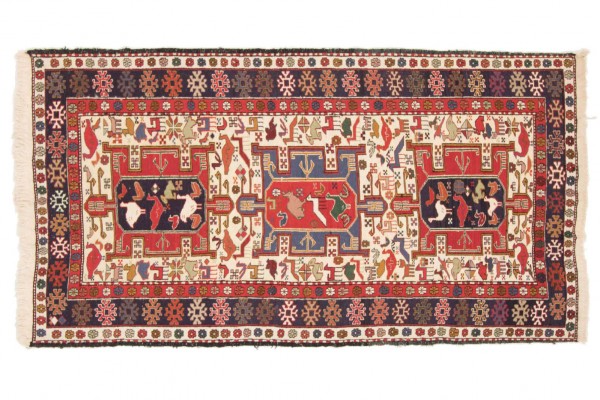 Perser Seidensoumakh 201x112 Handgewebt Teppich 110x200 Mehrfarbig Orientalisch