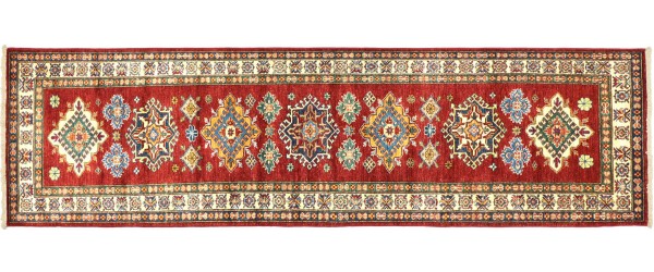 Afghan Kazak Fein 285x84 Handgeknüpft Orientteppich 80x290 Läufer Rot Geometrisch Wolle