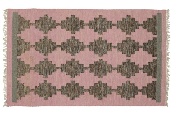 Kelim 230x160 Handgewebt Teppich 160x230 Rosa Geometrisch Muster Handarbeit Orient