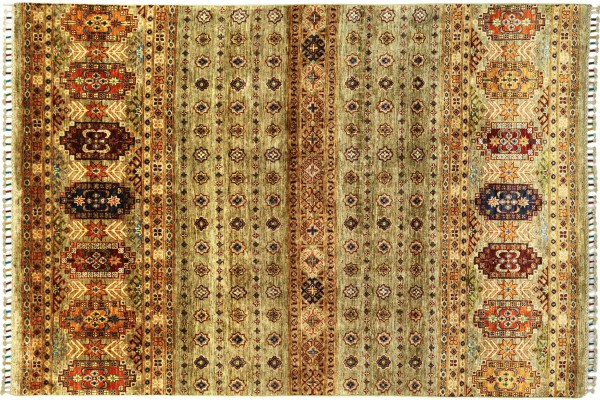 Afghan Ziegler Ariana Baum 205x153 Handgeknüpft Orientteppich 150x210 Grau Streifen