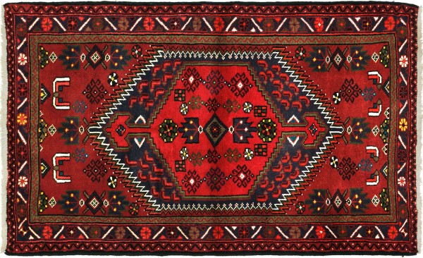 Perser Hamadan 150x103 Handgeknüpft Orientteppich 100x150 Rot Medaillon Wolle Kurzflor