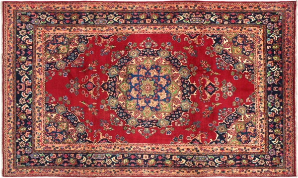 Perser Teppich 281x186 Handgeknüpft Orientteppich 190x280 Rot Spiegelmuster Wolle