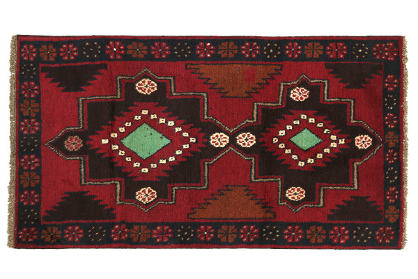 Afghan Belutsch 130x80 Handgeknüpft Teppich 80x130 Rot Geometrisch Muster Kurzflor