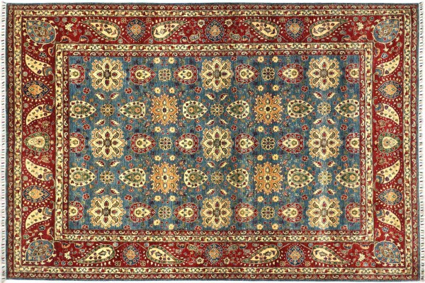 Afghan Ziegler Khorjin 362x276 Handgeknüpft Orientteppich 280x360 Blau Umrandung Wolle