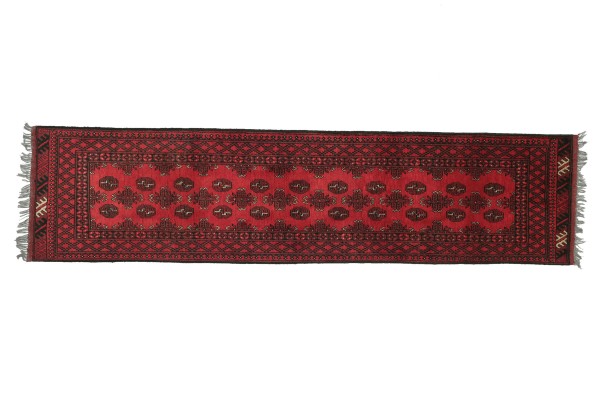 Afghan Aqcha 277x75 Handgeknüpft Teppich 80x280 Läufer Rot Geometrisch Kurzflor Orient