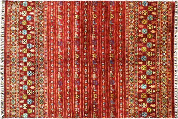 Afghan Khorjin Shaal 232x168 Handgeknüpft Orientteppich 170x230 Rot Streifen Wolle