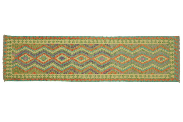 Afghan Maimana Kelim Bunt 291x85 Handgewebt Teppich 90x290 Läufer Bunt Geometrisch