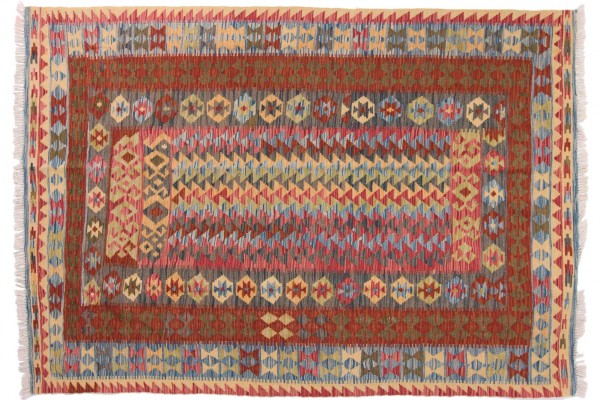 Afghan Maimana Kelim Bunt 214x151 Handgewebt Teppich 150x210 Mehrfarbig Geometrisch