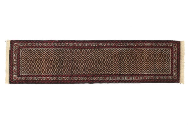 Perser Belutsch 288x81 Handgeknüpft Teppich 80x290 Läufer Rot Geometrisch Kurzflor