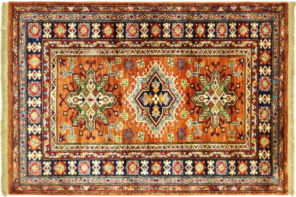 Afghan Kazak Fein 156x101 Handgeknüpft Orientteppich 100x160 Braun Umrandung Wolle