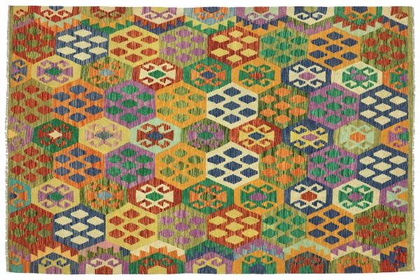 Afghan Maimana Kelim Bunt 255x187 Handgewebt Teppich 190x260 Bunt Geometrisch Orient