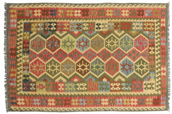 Afghan Maimana Kelim Bunt 301x206 Handgewebt Teppich 210x300 Mehrfarbig Geometrisch