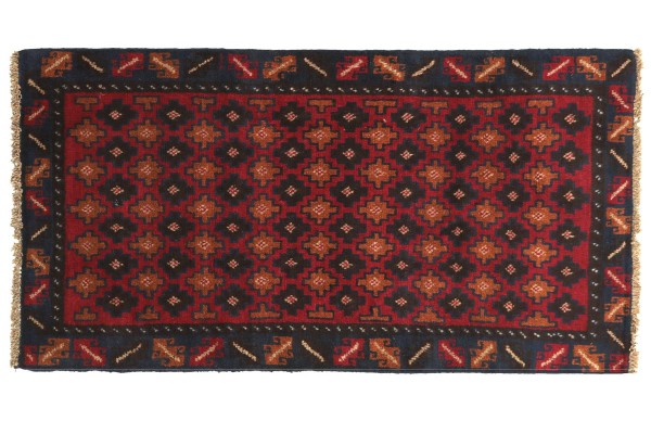 Afghan Belutsch 130x80 Handgeknüpft Teppich 80x130 Rot Geometrisch Muster Kurzflor