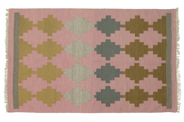 Kelim 230x160 Handgewebt Teppich 160x230 Rosa Geometrisch Muster Handarbeit Orient