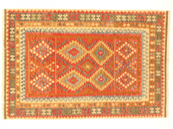 Afghan Maimana Kelim Bunt 235x153 Handgewebt Teppich 150x240 Grün Geometrisch Muster