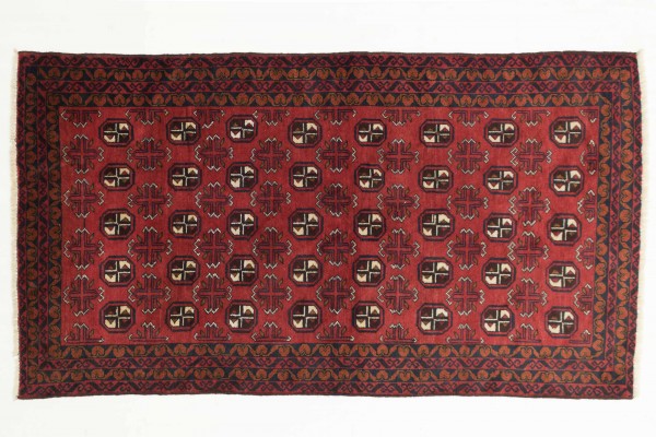 Afghan Belutsch 200x110 Handgeknüpft Teppich 110x200 Rot Geometrisch Muster Kurzflor