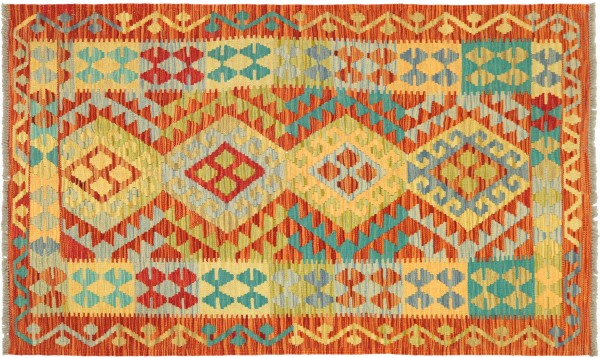 Afghan Maimana Kelim Bunt 150x104 Handgewebt Teppich 100x150 Bunt Geometrisch Orient