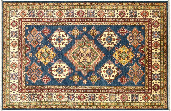 Afghan Kazak Fein 206x149 Handgeknüpft Orientteppich 150x210 Blau Geometrisch Wolle