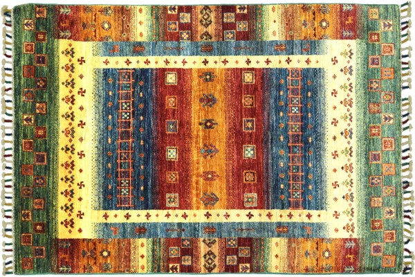 Afghan Ziegler Khorjin Tiere 149x96 Handgeknüpft Orientteppich 100x150 Blau Umrandung