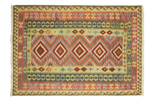 Afghan Maimana Kelim Bunt 229x165 Handgewebt Teppich 170x230 Beige Geometrisch Muster