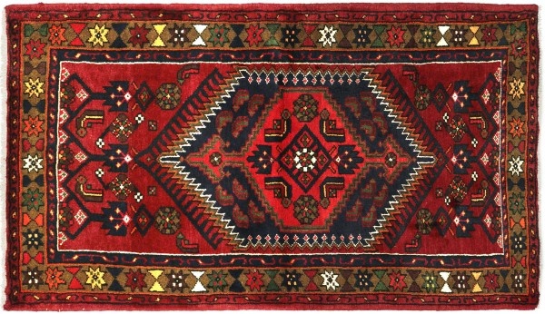 Perser Hamadan 154x95 Handgeknüpft Orientteppich 100x150 Rot Medaillon Wolle Kurzflor