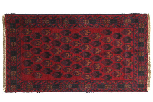 Afghan Belutsch 130x80 Handgeknüpft Teppich 80x130 Rot Geometrisch Muster Kurzflor