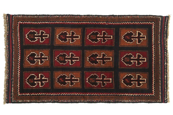 Afghan Belutsch 130x80 Handgeknüpft Teppich 80x130 Rot Geometrisch Muster Kurzflor