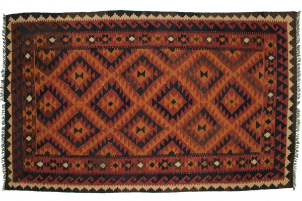 Afghan Maimana Kelim 247x151 Handgewebt Teppich 150x250 Mehrfarbig Geometrisch Muster