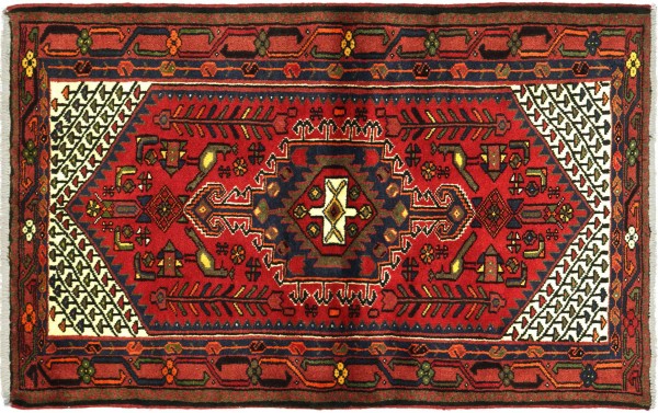 Perser Hamadan 143x101 Handgeknüpft Orientteppich 100x140 Rot Medaillon Wolle Kurzflor